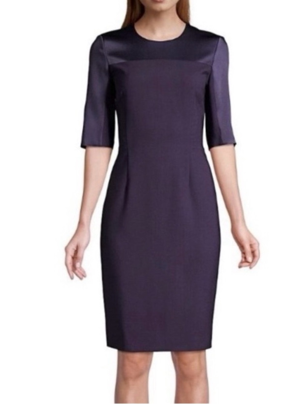 Hugo Boss Danufa Purple Wool Sheath Dress Elbow Sleeves Office Professional 0